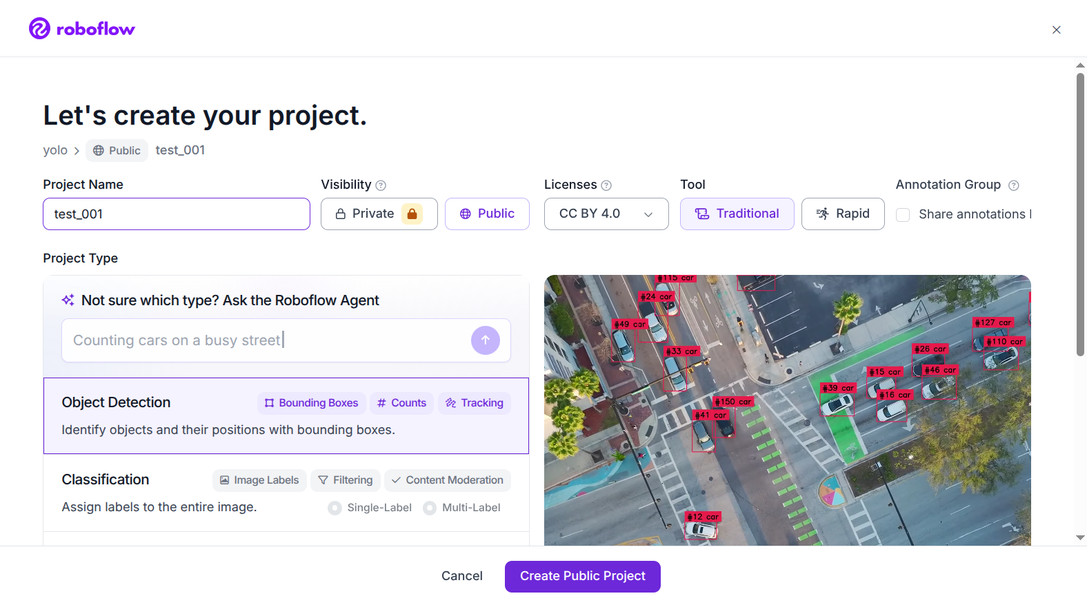 Roboflow 新建项目弹窗